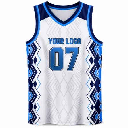 Custom white and royal blue basketball jersey