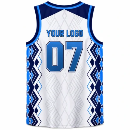 Custom white and royal blue basketball jersey - Image 2