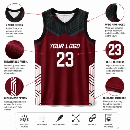Custom Maroon Basketball Jersey - Image 3