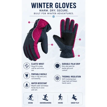 Custom Women  Magenta Winter Gloves - Image 3