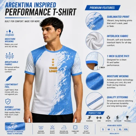 Custom Argentina-Inspired Sublimation Sports T-Shirt - Image 3