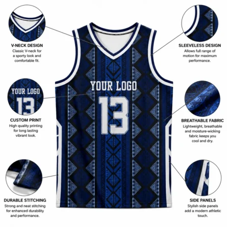 Custom Navy Sublimated Basketball jersey - Image 3