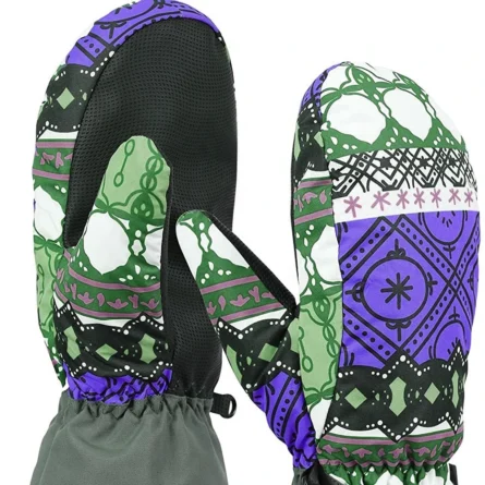 Women’s Patterned Waterproof Thermal Ski Mittens with Non-Slip Palm