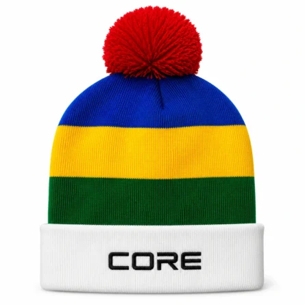 Custom Striped Pom Knit Beanie - Image 1