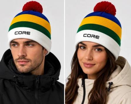 Custom Striped Pom Knit Beanie - Image 2