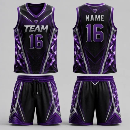 Custom Purple, Black Basketball Uniform