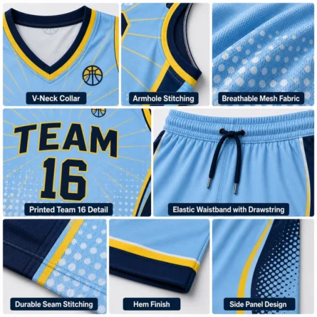 Custom Sky Blue Basketball sublimated Uniform - Image 2