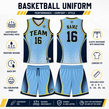 Custom Sky Blue Basketball sublimated Uniform - Image 3