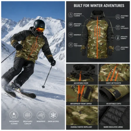 Custom Camo Men Snowboard Jacket - Image 2