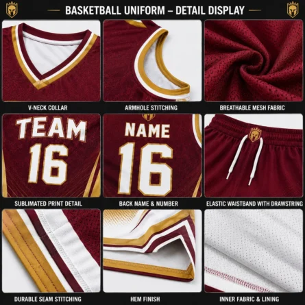 Custom Burgundy & Gold Basketball Uniform - Image 2