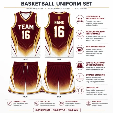 Custom Burgundy & Gold Basketball Uniform - Image 3