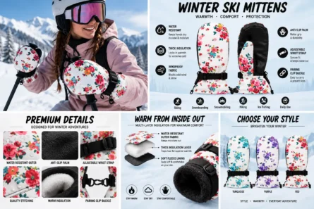 Custom Women Floral Ski Mittens - Image 3
