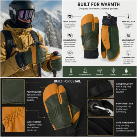 Custom Premium Leather Insulated Ski Gloves - Image 2