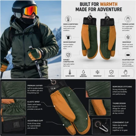Custom Premium Leather Insulated Ski Gloves - Image 4