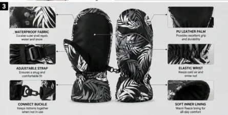 Custom Snow Protection PU Leather palm Gloves - Image 3