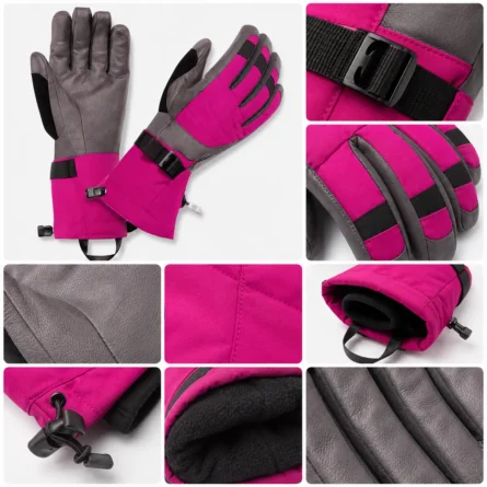 Long Gauntlet Cuff Winter Ski Leather gloves - Image 3