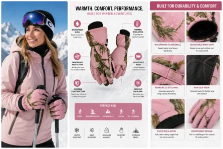 Custom Warm waterproof women Ski Gloves - Image 2