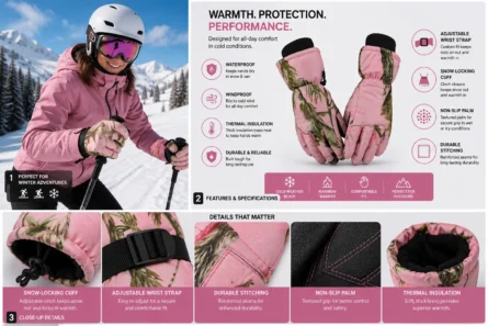 Custom Warm waterproof women Ski Gloves - Image 3