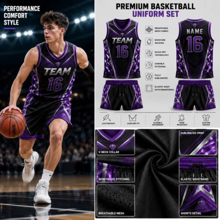 Custom Purple, Black Basketball Uniform - Image 2