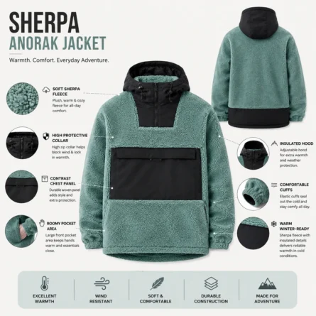 Custom Men Sherpa Fleece Jacket - Image 2