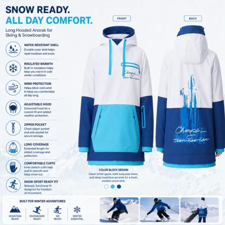 Custom Colorblock Longline Snow Jacket - Image 3