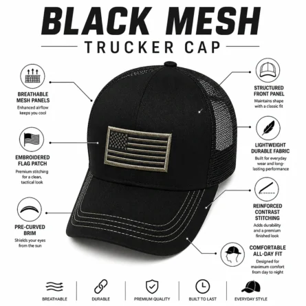 Custom American Flag Embroidered Trucker Cap - Image 2