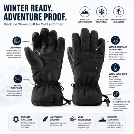 Custom Long Unisex Black Water-Resistant Insulated Gloves - Image 4
