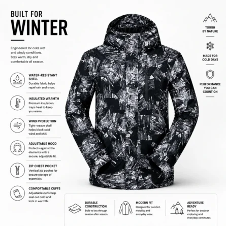 Custom Black Snow Printed Jacket - Image 3