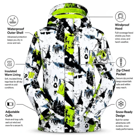 Custom Neon Graffiti Pro Ski & Snowboard Jacket - Image 3