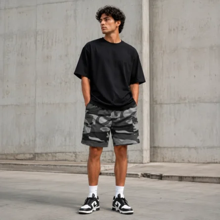 Custom Urban Grey Camo Cargo Shorts - Image 1