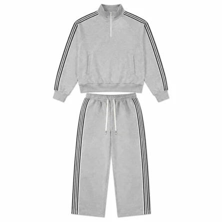 Custom Grey Stripe Wide-Leg Tracksuit