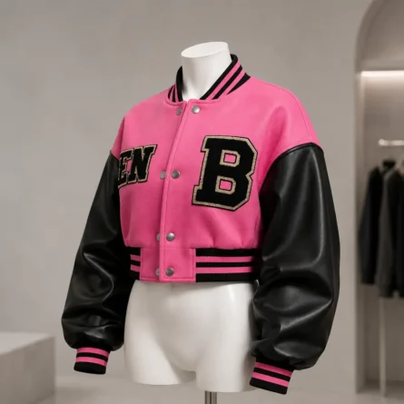 Women Chenille Patch Cropped Jacket Varsity