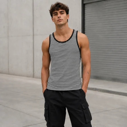 Custom Men Striped Cotton Tank Top - Image 2