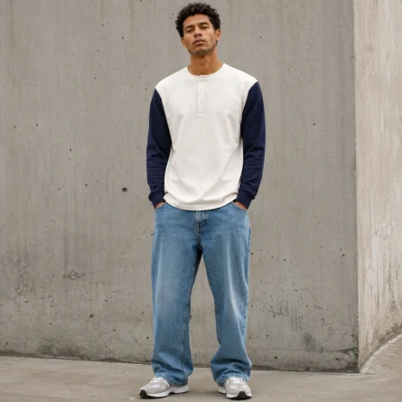 Custom Men Long-Sleeve Henley Shirt - Image 2