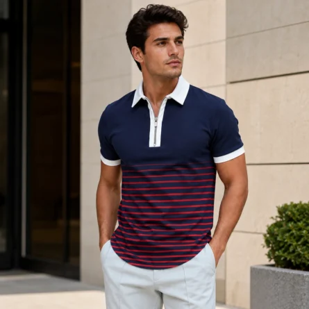 Custom Men Striped Polo Shirt - Image 2