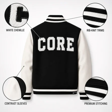 CORE Black & White Chenille Varsity Jacket - Image 3
