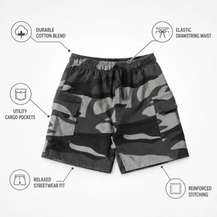 Custom Urban Grey Camo Cargo Shorts - Image 3