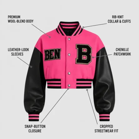 Women Chenille Patch Cropped Jacket Varsity - Image 3