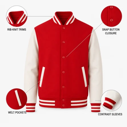 Classic Red and White Varsity Jacket - Image 3