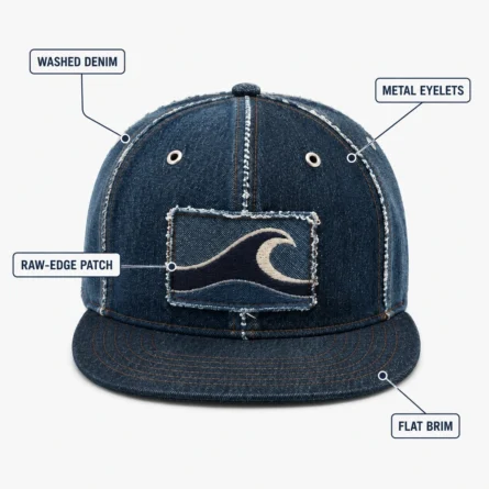 Custom Denim Flat-Brim Cap with Wave Patch - Image 3