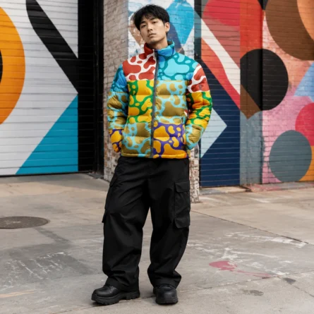 Multicolor Abstract Puffer Jacket - Image 3