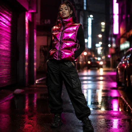 Magenta Sleeveless Puffer Vest - Image 3