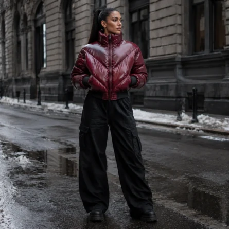 Women High-Shine Cropped Puffer Jacket - Image 3