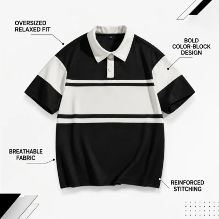 Color-Block Oversized Cotton Polo Shirt - Image 4