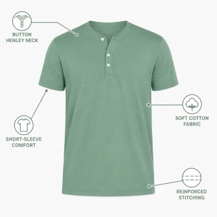 Custom Men Short-Sleeve Cotton  Henley Shirt - Image 3