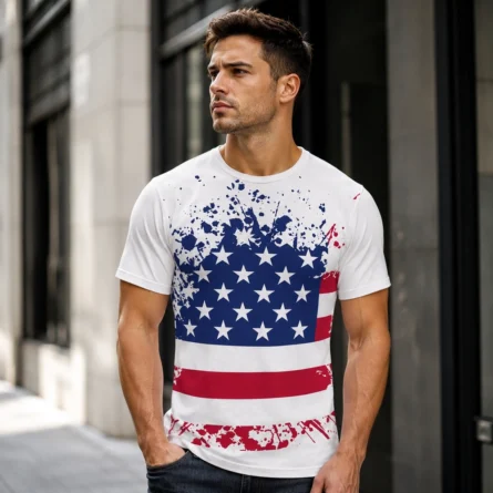 Custom American Flag Print T-Shirt