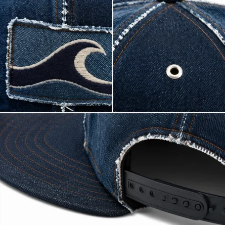 Custom Denim Flat-Brim Cap with Wave Patch - Image 2