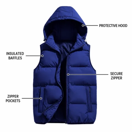 Custom Royal Blue Hooded Puffer Vest - Image 2