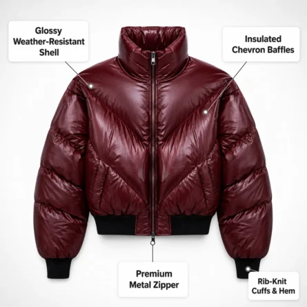 Women High-Shine Cropped Puffer Jacket - Image 2