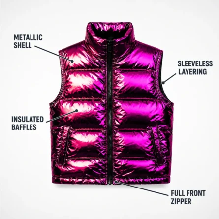 Magenta Sleeveless Puffer Vest - Image 4
